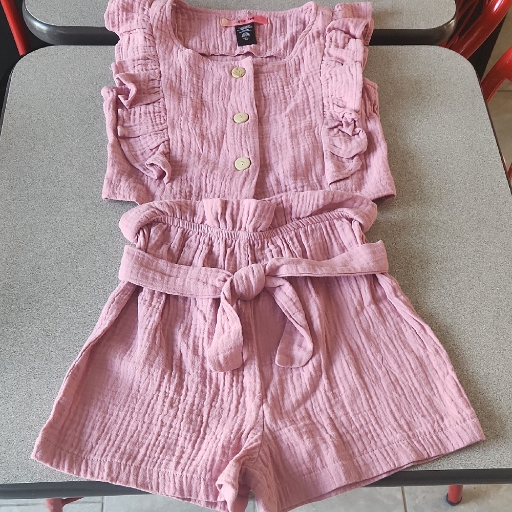 Paper Doll Pink Jumpsuit Set with Ruffle Details
